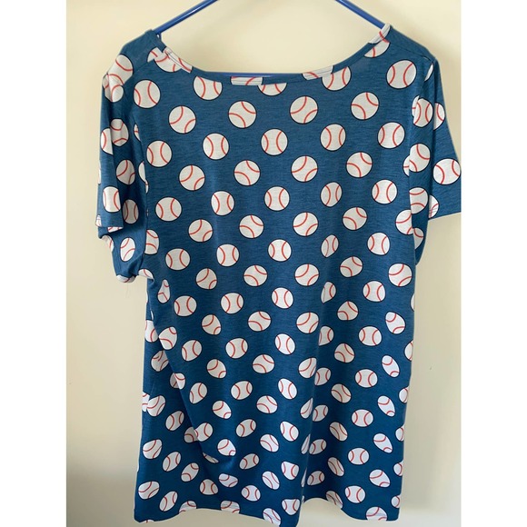 Lularoe Classic T UNICORN Tshirt Baseball print top Blue 2XL EUC - Picture 5 of 7